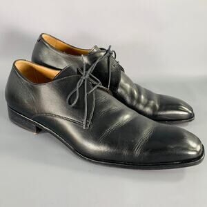 BARNEY'S NEW YORK Size 13 Black Leather Derby Lace-Up Shoes